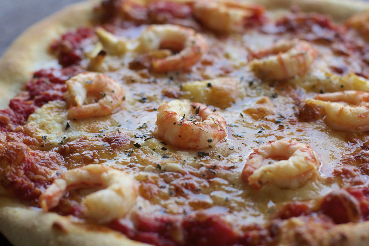 Pizza med reker og chevre